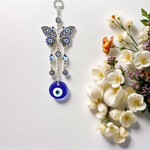 Miniatura 2 de Adorno de decoración colgante de mariposa azul turco con mal de ojo turco (con una bolsa de decoración mejor)-003