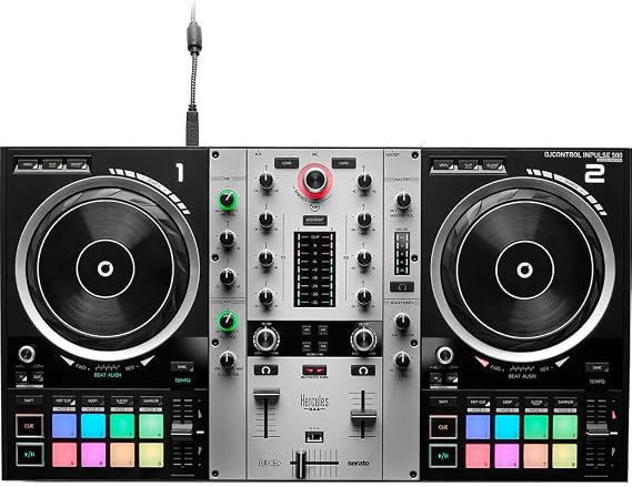 Hercules DJControl Inpulse 500 DJ Software Controller (Limited Edition Silver) Bundle with Hercules HDP DJ45 Closed-Back, Over-Ear DJ Headphones