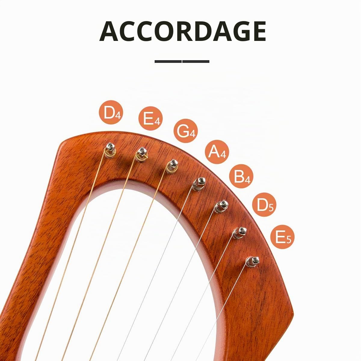 Aklot Lyre Harpe 7 cordes en acajou avec clé de réglage et sac de transport noir