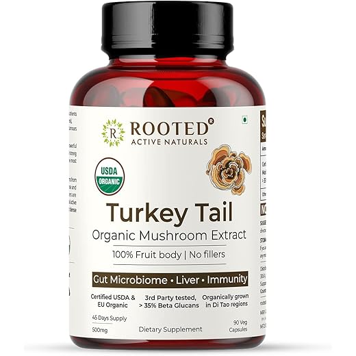 Rooted Active Turkey Tail Capsules 500mg - 90 Veg Caps
