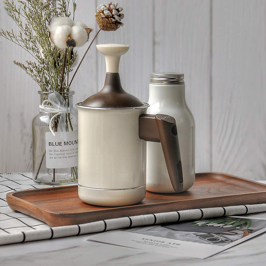 Ręczny spieniacz do mleka, pompka ręczna spieniacz do mleka dzbanki do spieniania mleka DIY fantazyjny krem do kawy pianka mleko śmietanka do cappuccinos kawy latte