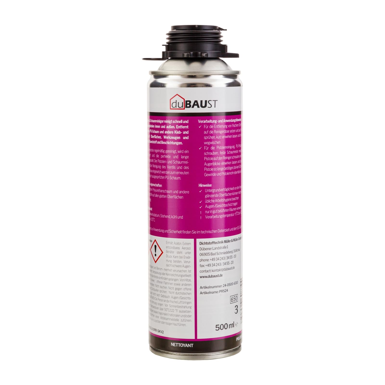 PRS24 Detergente per pistola in poliuretano, 500 ml, per pistola a schiuma, strumento, rimuove schiuma PU fresca, testina spray inclusa