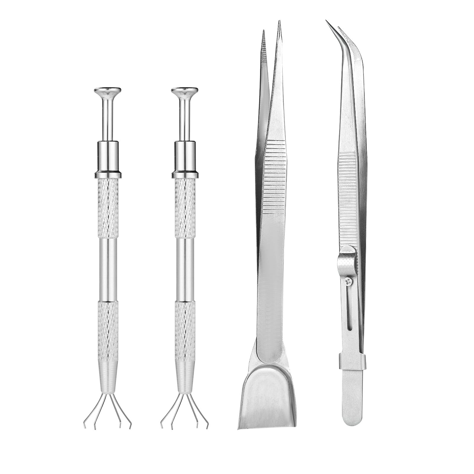 4pcs Sprinkles Tool for Cake Decorating, Jewelry Septum Earring Piercing Ball Bead Holder Screw on Grabber Tool Includes Claw Pen Pearl Grabber & Tweezers with Shovel Head Spoon for Cookie Cupcake