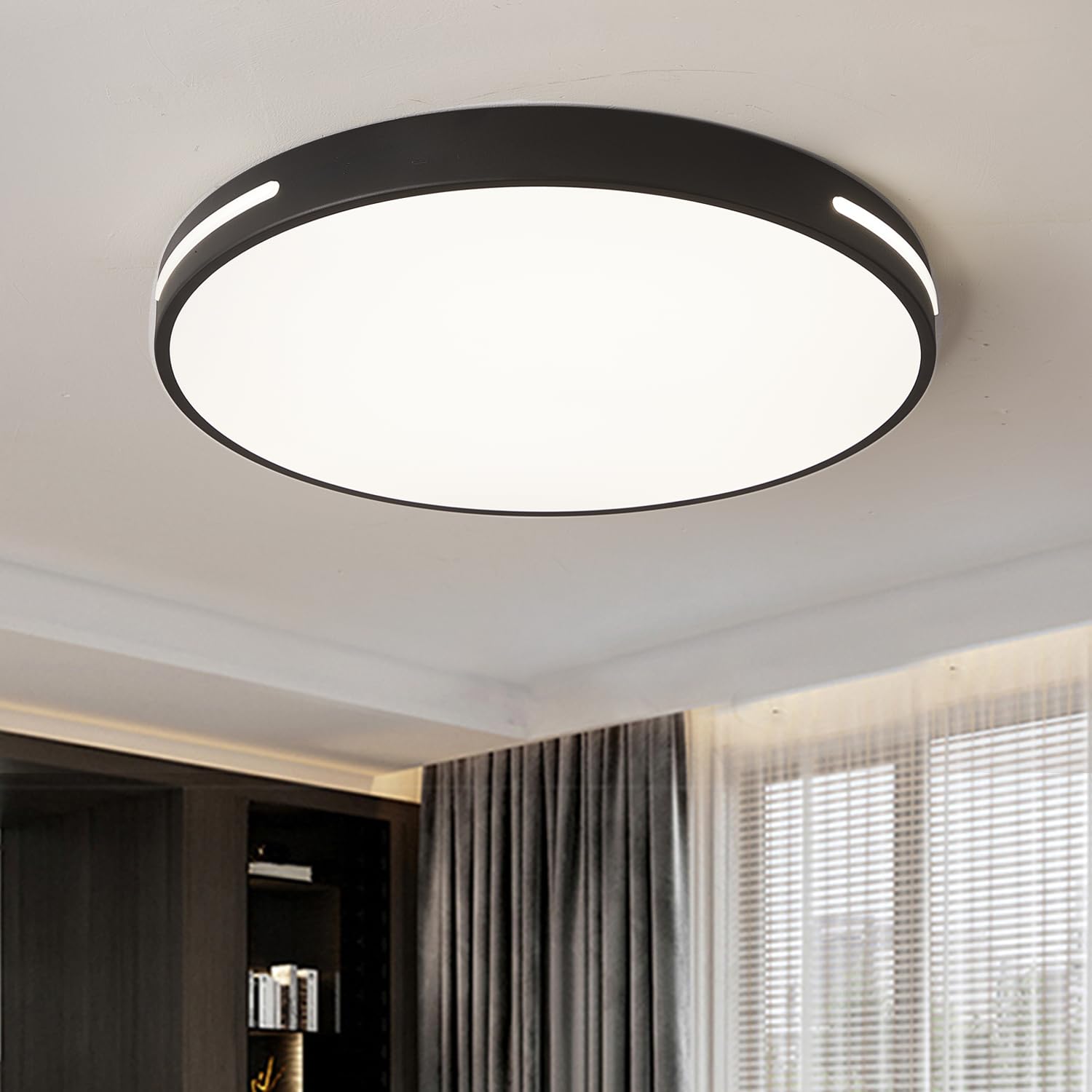Style home 96W LED Deckenleuchte Deckenlampe, dimmbar mit Fernbedienung, Ø50x5cm ultraslim moderne Leuchte für Wohnzimmer Schlafzimmer Arbeitszimmer Büro (Schwarz)