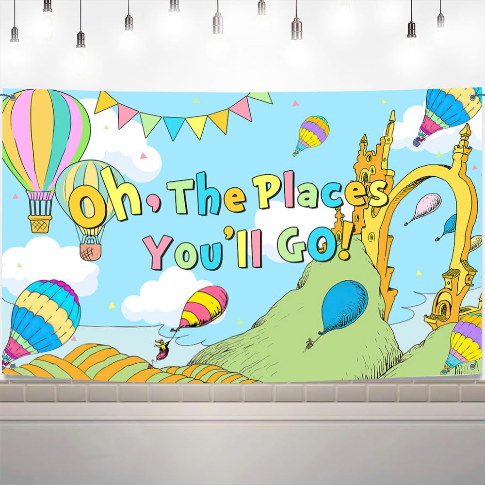 VanillaBay Oh the Places You'll Go Banner 70.8x43.3in Graduation Cartoon Preschool Backdrop Congrats Grad Class of 2026 Party Decorations Supplies