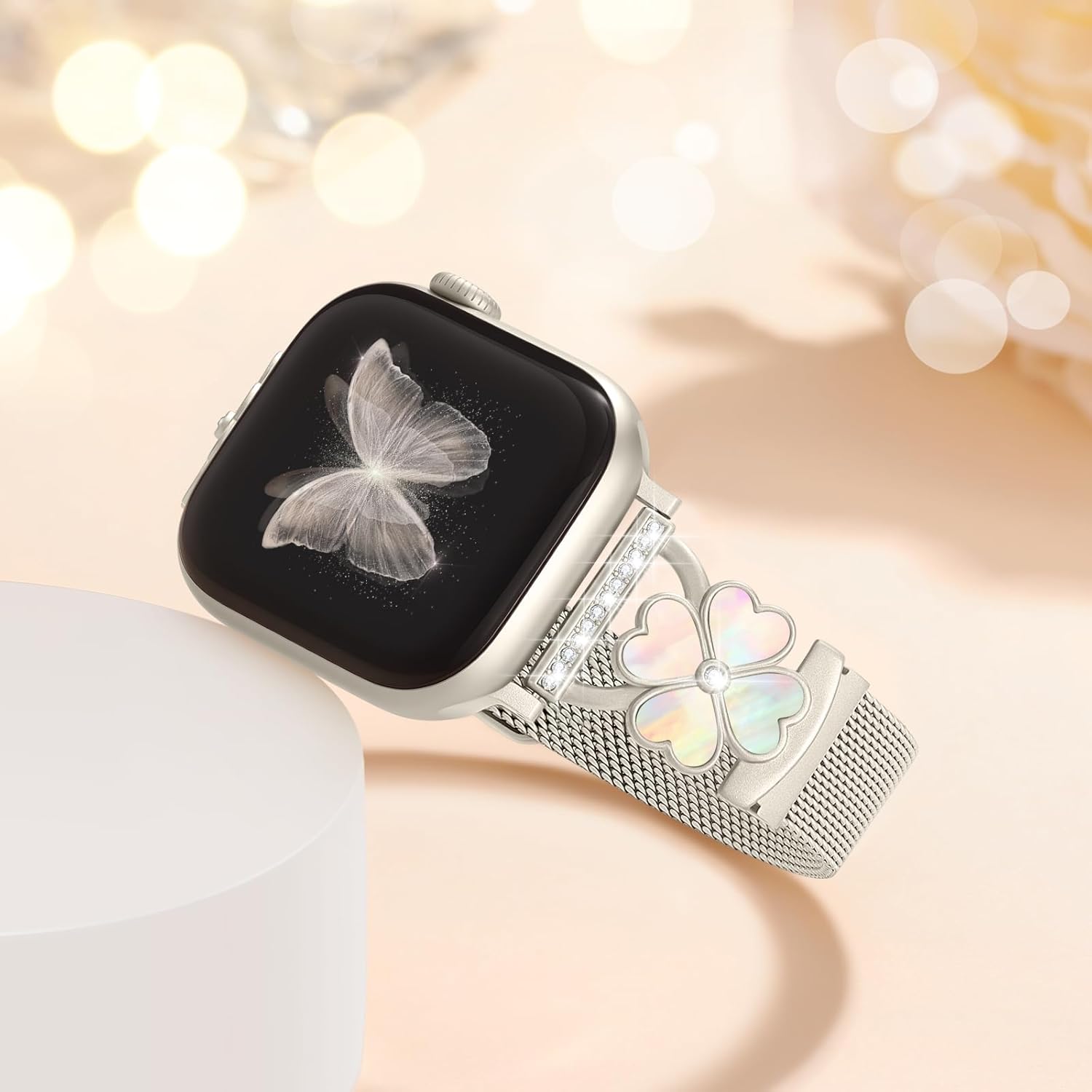 Slim Milanese Loop Band Compatible with Apple Watch Bands for Women 40mm 41mm 38mm 42mm, Stainless Steel Metal Magnetic Mesh Strap with Cute Floral for iWatch Series 11 10 9 8 7 6 5 4 3 SE 3/2/1,Starl - Image 8