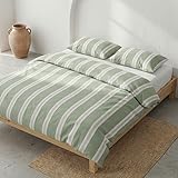 GAMUSI Juego Funda nórdica Cama 90 100% algodón - Funda Almohada 45x110 cm, Estampado líneas Verde
