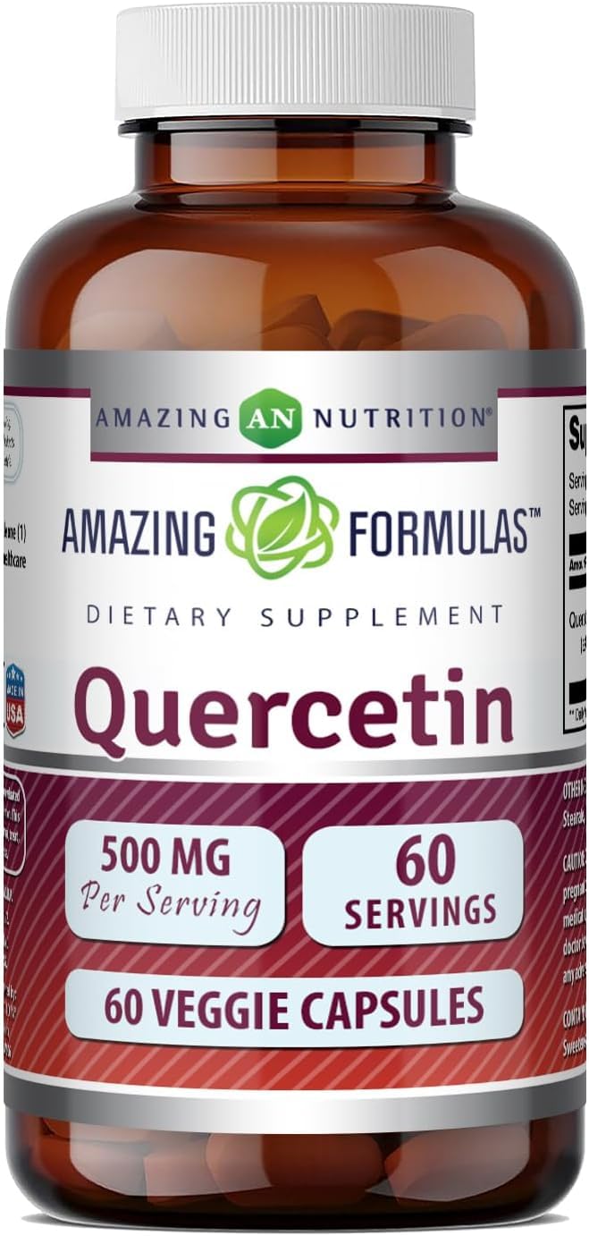 Amazing Formulas Quercetin 500 Mg | Veggie Capsules Supplement | Non-GMO | Gluten-Free | Made in USA (1 Pack | 60 Count) Unflavoured