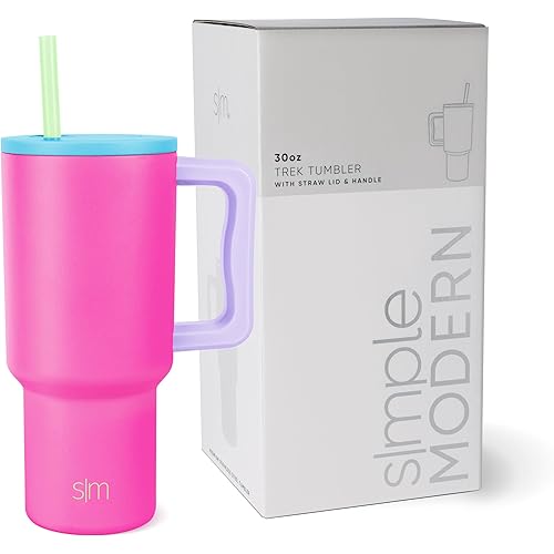 Simple Modern 30 oz Trek Tumbler with Handle and Straw Lid | Cup Holder Friendly Insulated Stainless Steel Travel Mug | 80s Mix