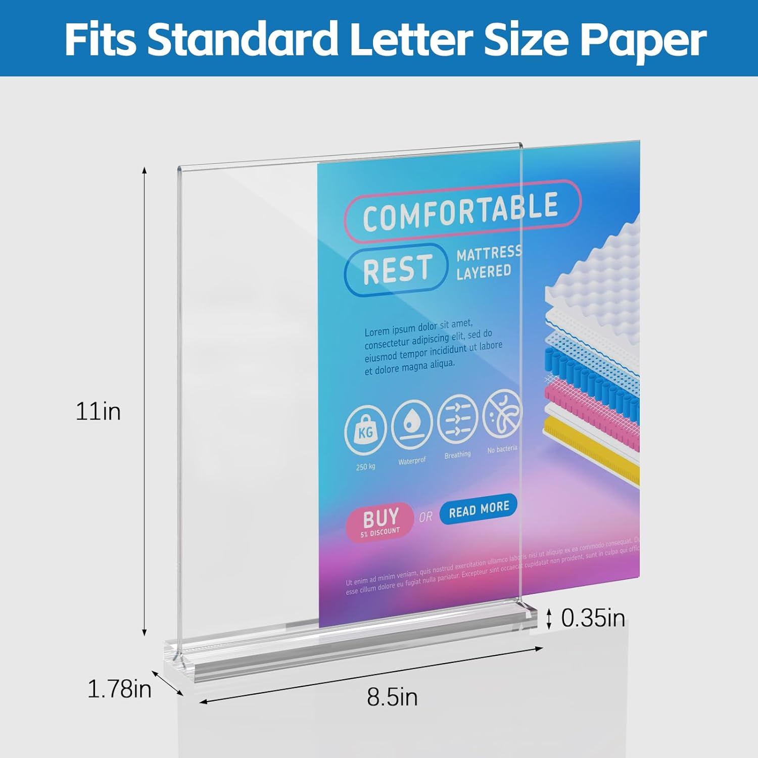 Dynta Acrylic Sign Holder 8.5 x 11 (8 Pack), Clear Vertical Display Stand with Stable Base, High Transparency Acrylic for Signs, Menus, Flyers, Office & Business Countertop Use