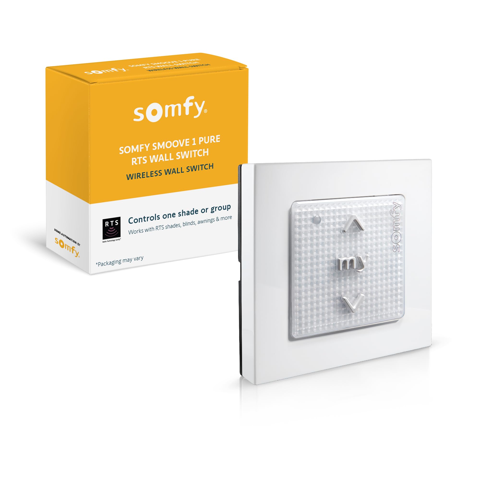 Somfy Smoove 1 RTS Pure - 1-Channel Wall Mount Switch for RTS Motorized Shades, Curtains, and Blinds - Mounts Easily to Wall or Surface - Easy to Install, No Electrician Needed - #1811533