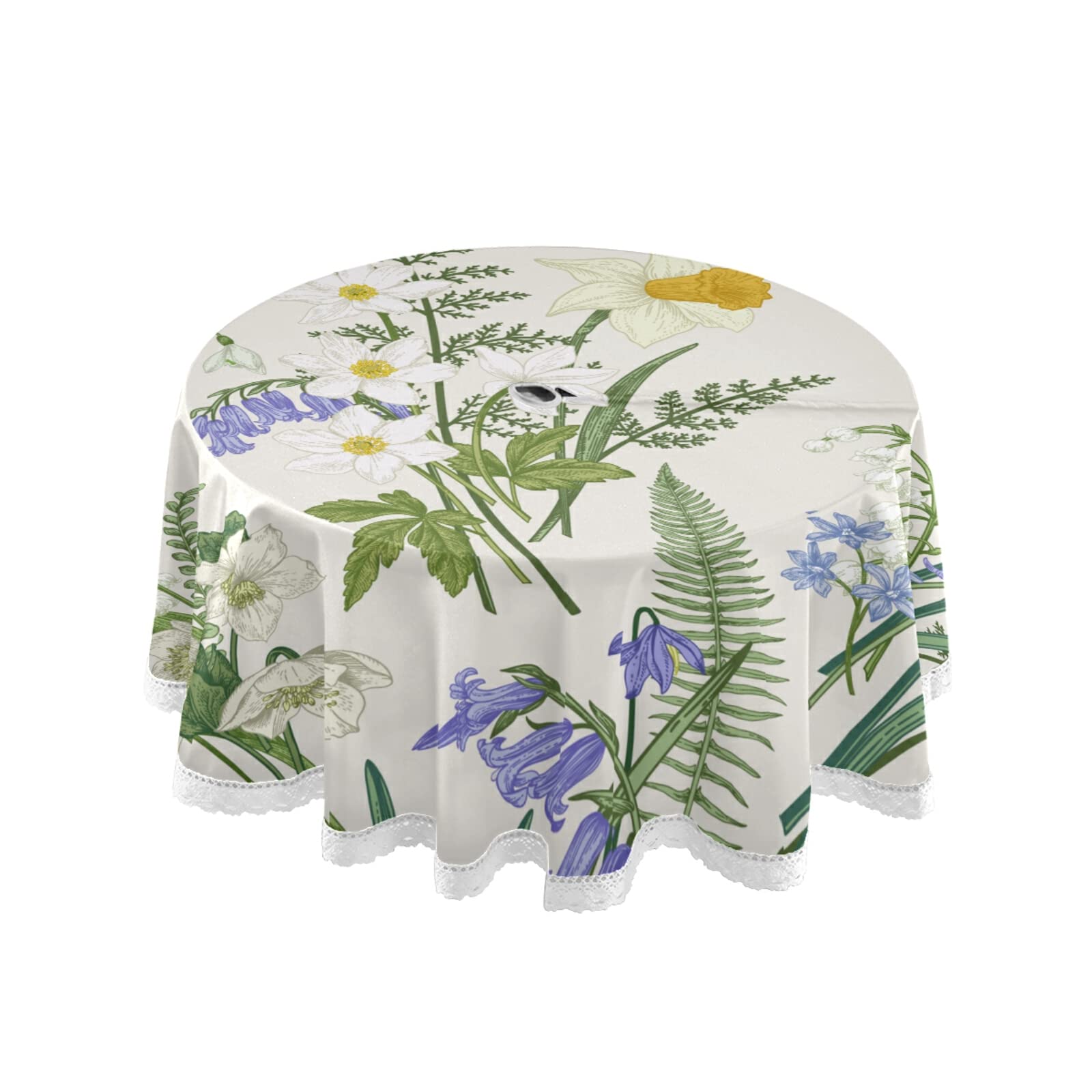 xigua Elegant Flowers Tablecloth Durable 60 Inch Round Table Cloth Cover with Zipper Umbrella Hole Camping Tablecloths for Outdoor Party Picnic