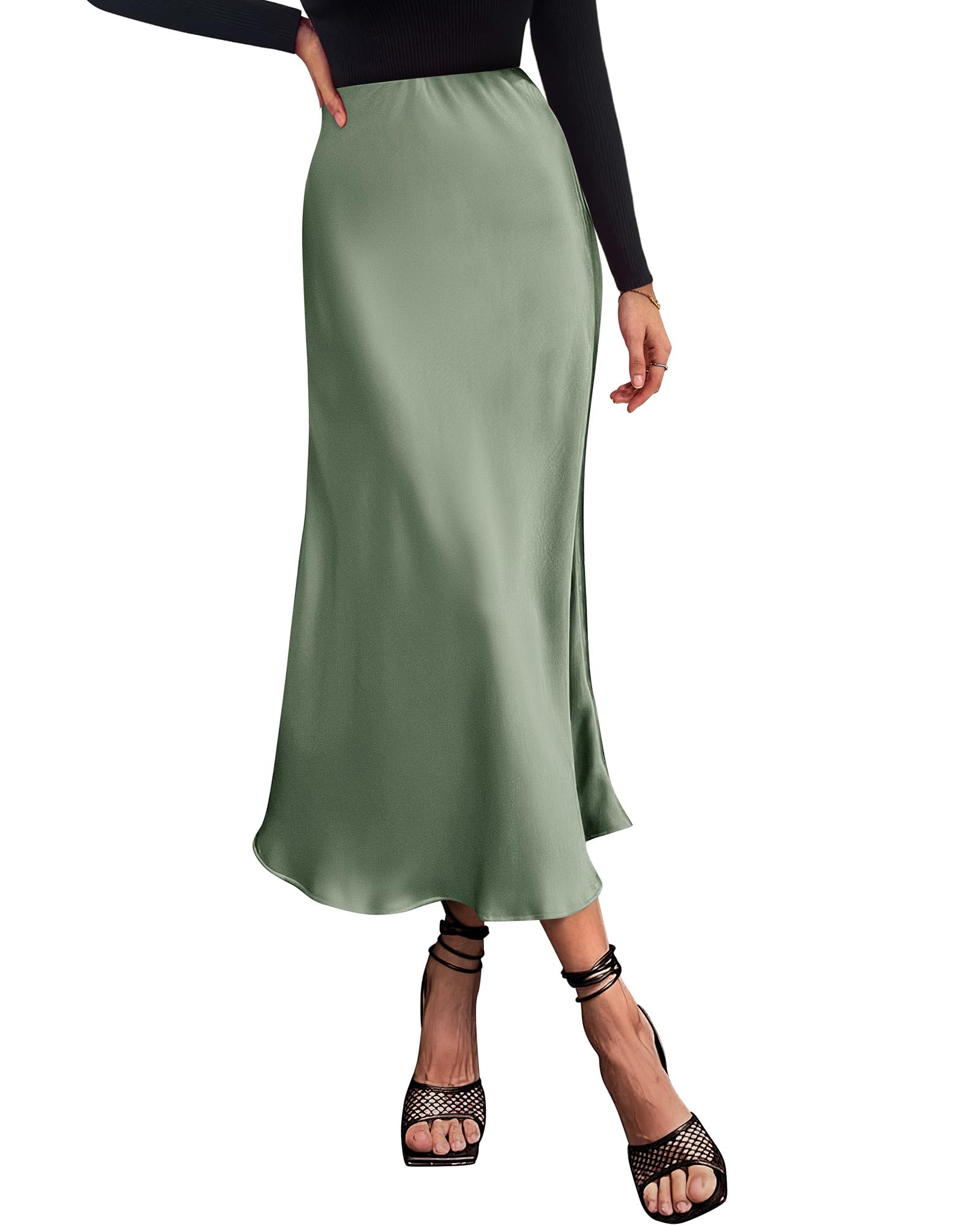 BTFBM 2024 Women Long Satin Summer Spring Skirt Silk Elegant High Waist Cocktail Party Wedding Flared A-Line Midi Skirts