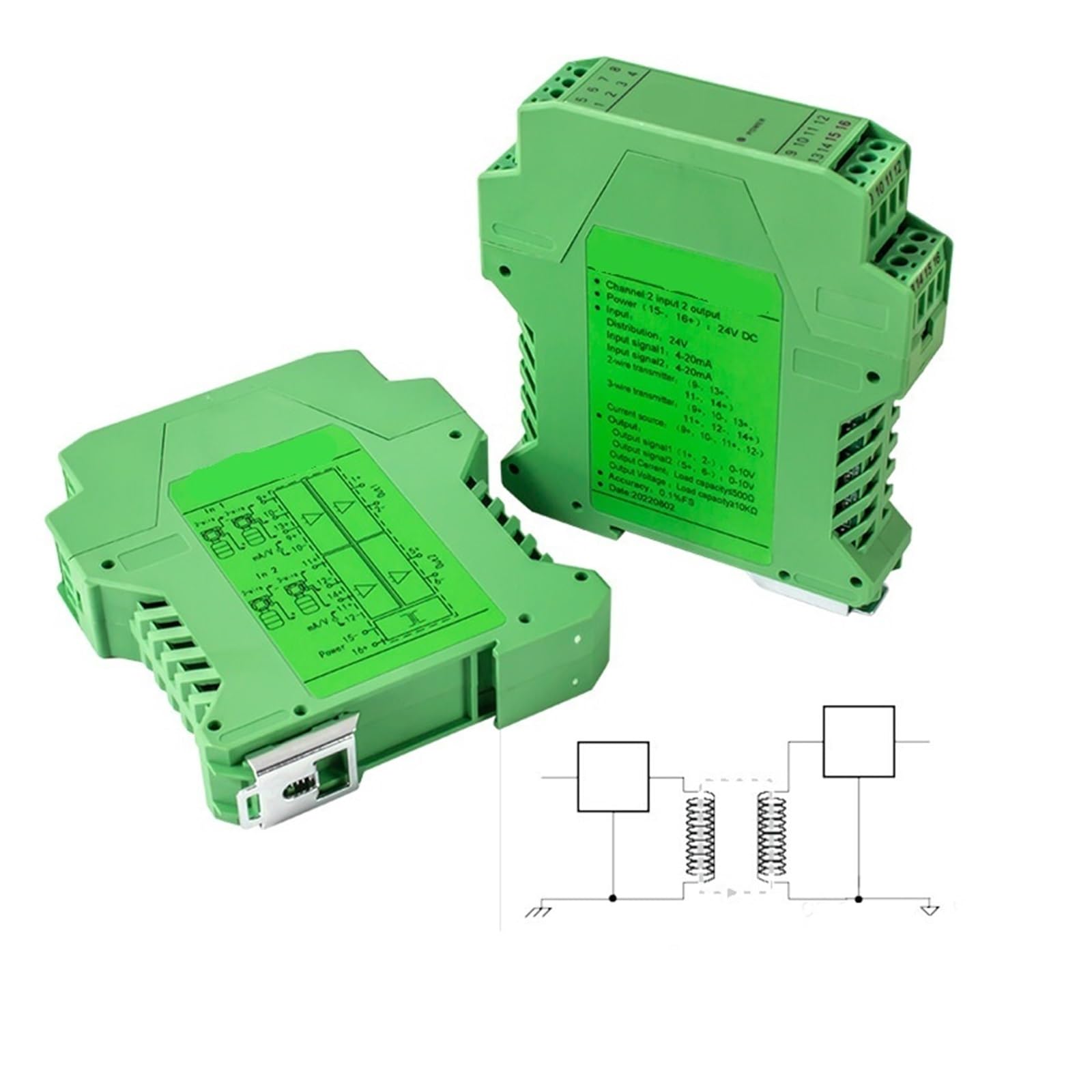 Ampèremètre analogique 4 isolateurs de signal 20 mA Convertisseur de sortie 0-10 V vers 4-20 mA DC Isolation galvanique (2 entrées 4 sorties, sortie 0-5 V, entrée 0-20 mA)