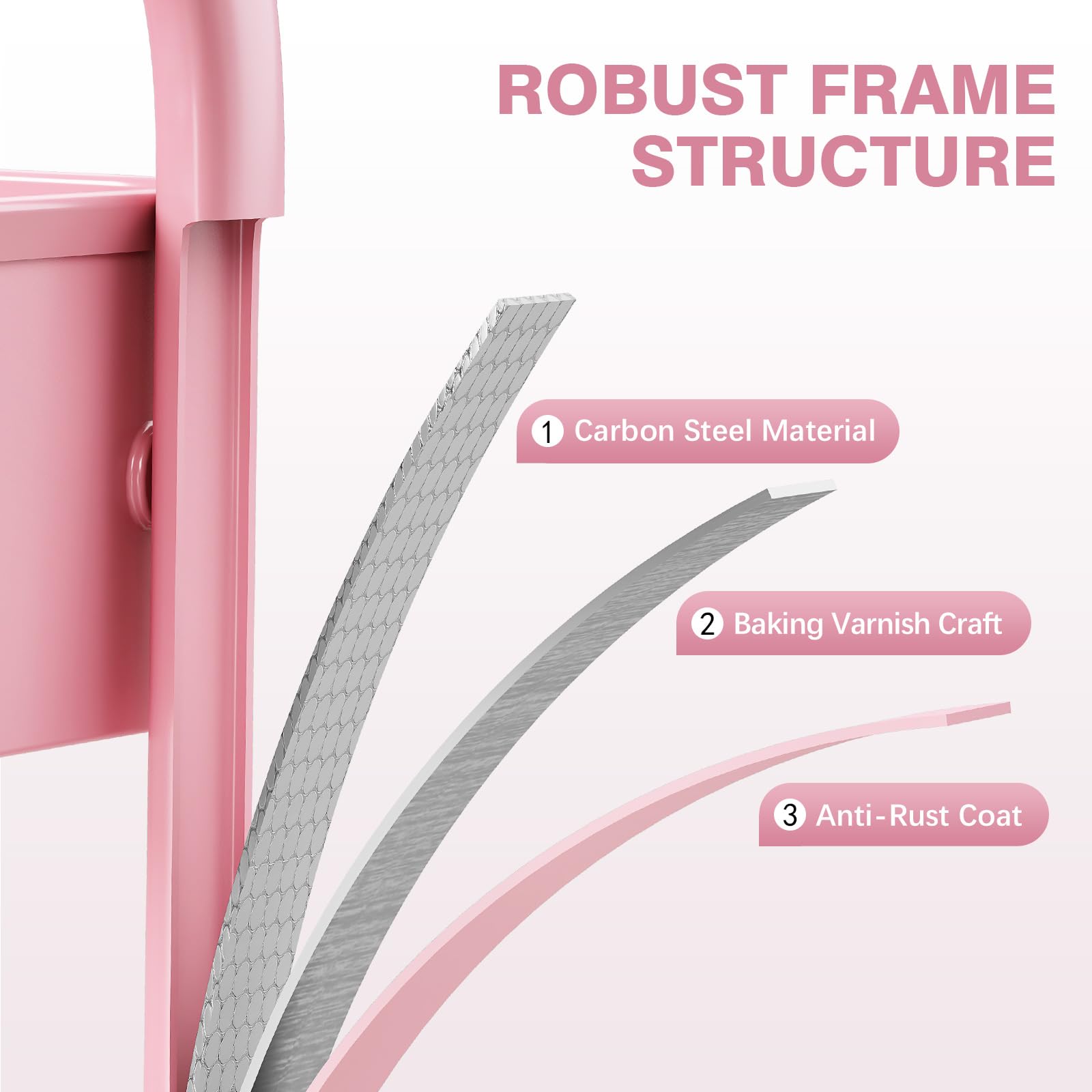 KINGRACK Carrello 3 Livelli Ruote, Rosa | Pannello Forato DIY, Ganci, Cestini, Cucina, Bagno, Ufficio