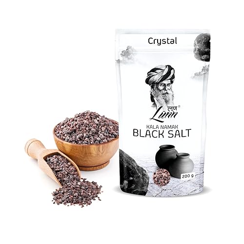 LUNN Sal negra de cristales naturales (Kala Namak) 7.05 onzas (200 gm) Rica en minerales, sal pura sin refinar Sin OMG Sin gluten, vegana