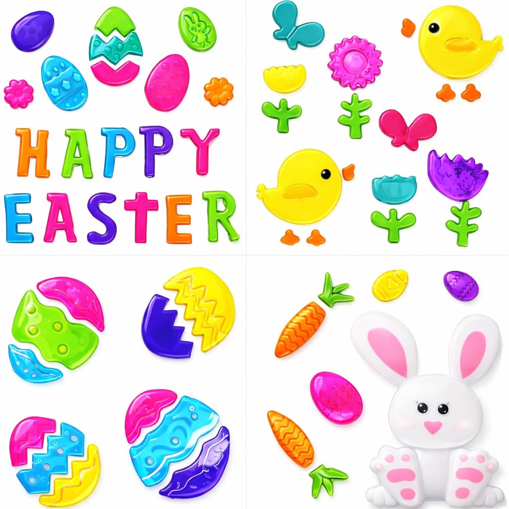 (2 Pack) Easter Gel Window Stickers - 4 Sheets - Gel Clings