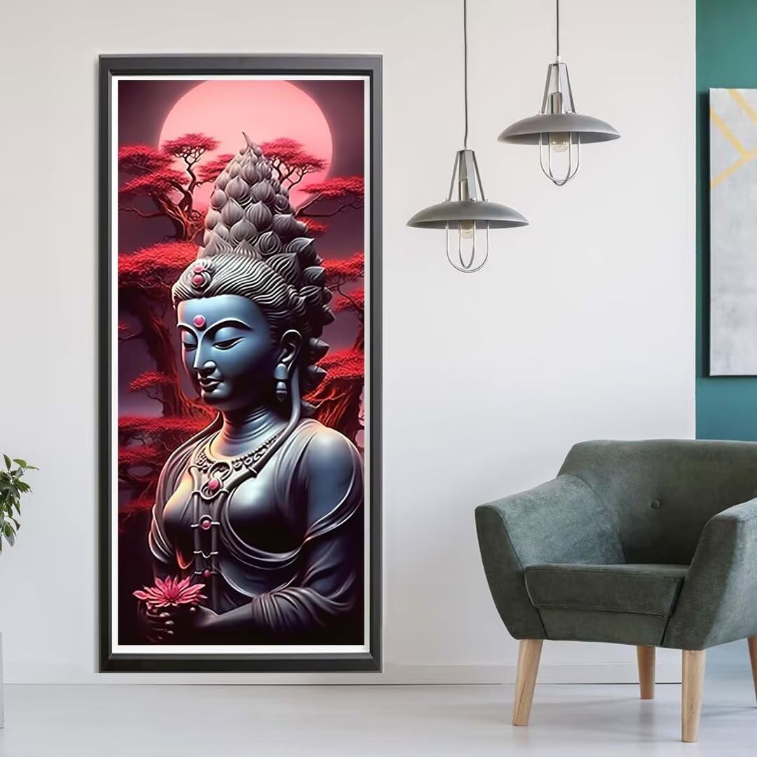 Diamond Painting Bouddha, Peinture Diamant Adulte Enfant DIY 5D Diamant Painting Lune Broderie Diamant Kit Complet,Full Accessoires Diamant Art Point de Croix Kitspour Décoration Murale 60x150 cm Q157