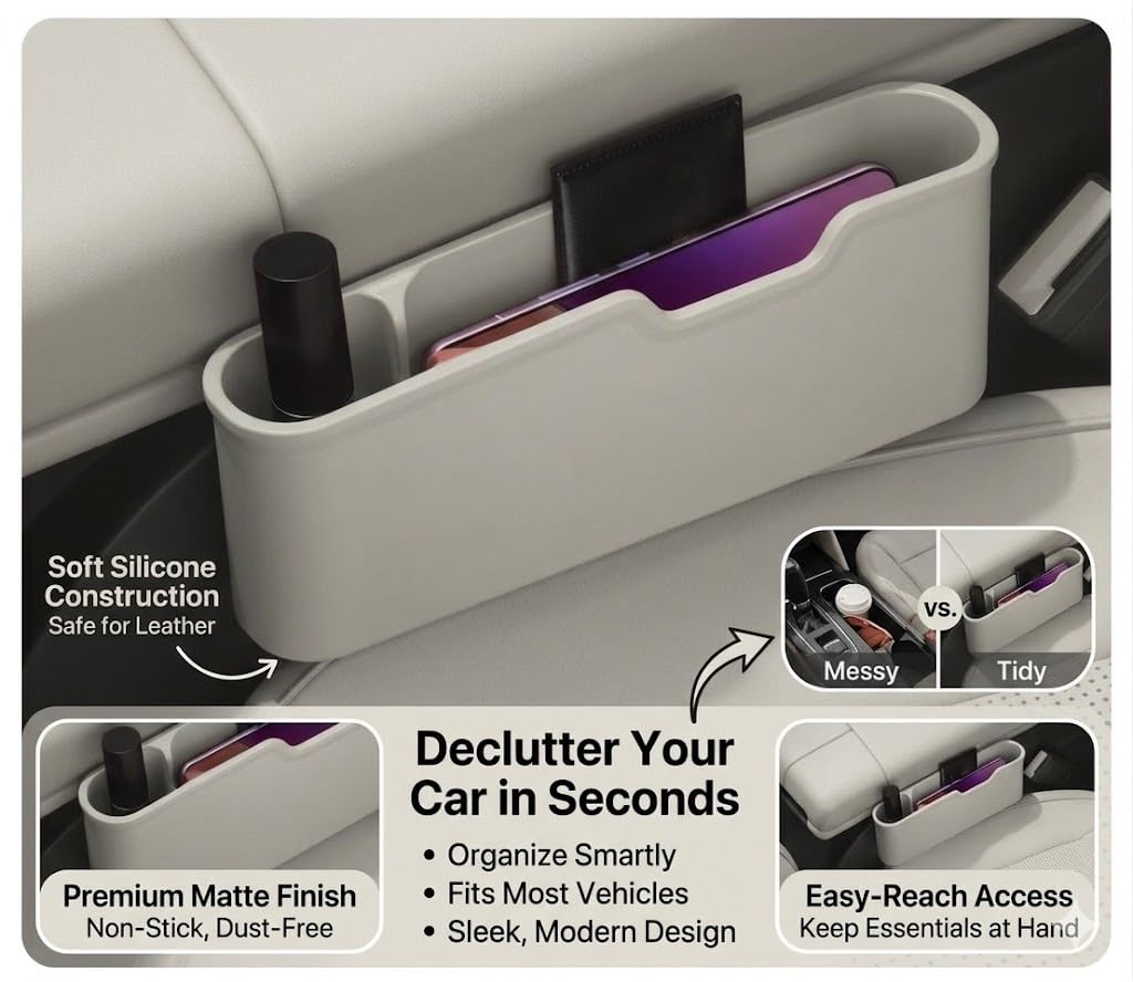 Organizer per fessura del sedile auto in silicone, riempitivo per sedile auto per sedile e console centrale, vano portaoggetti per cellulare, carte, chiavi e piccoli oggetti (Nero, lato