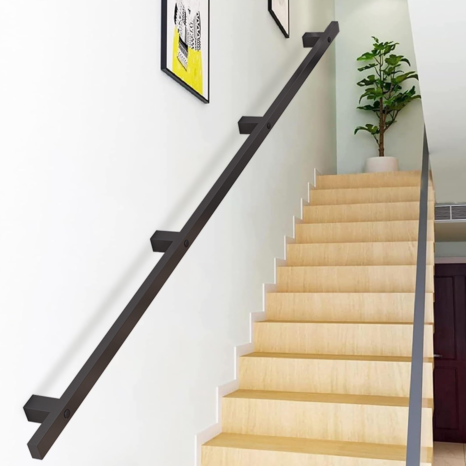 Fkxsxaz 2Ft~16Ft Handrails For Stairs Staircase Railings Wall Mounted Stair Banister Hand Rails Indoor Outdoor Industrial Iron Pipe Non-Slip Grab Bar Home Lofts Steps(2.6Ft/80Cm)
