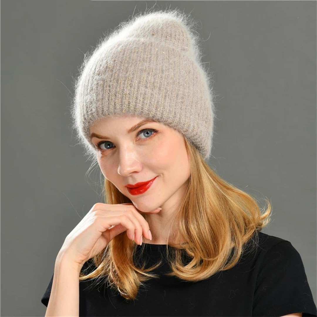 Wvapzxx Bonnet Tricoté En Mélange De Cachemire Et De Fourrure Avec Paillettes, Bonnet Skullies En Laine Pour Fille, Décontracté, Incontournable, Automne Et Hiver