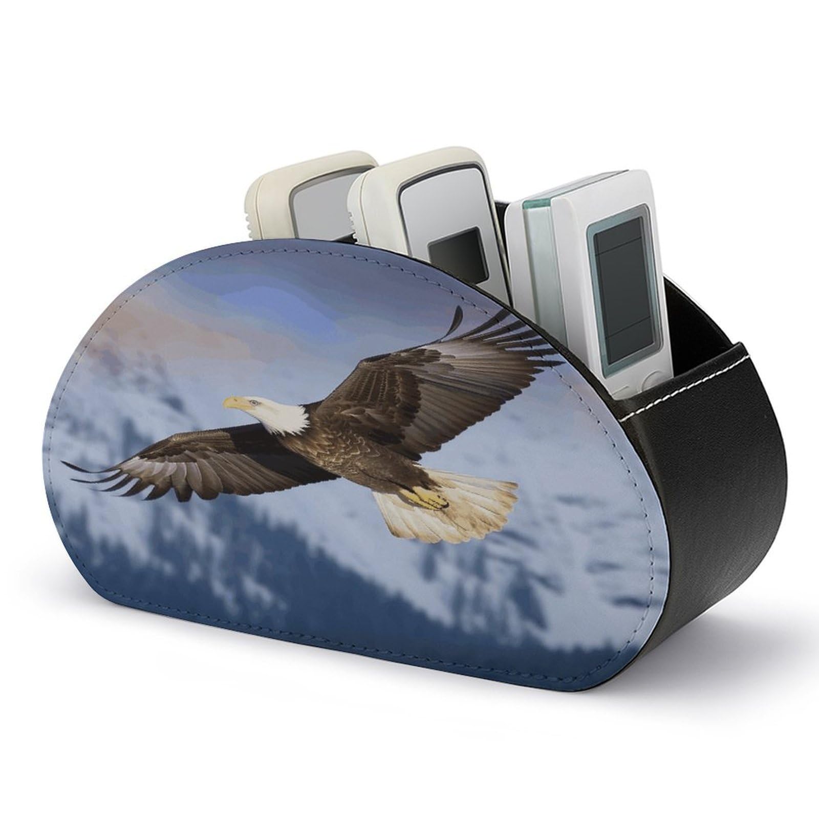 FekiLoot Bald Eagle Flying Remote Control Holder, PU Leather Remote Control Organizer Box Stationery Remote Control Box Desk Storage Organizer for DVDs,Glasses,Pens,Media Players