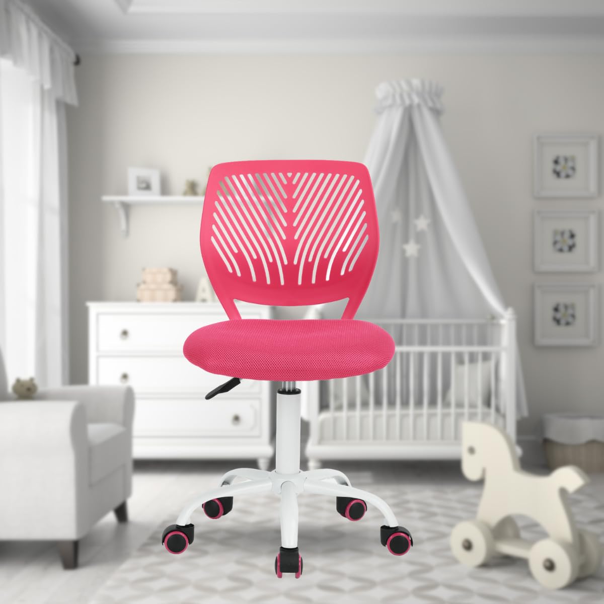FurnitureR Versátil para niños, Trabajo sin apoyabrazos con Altura Ajustable, Silla de Estudio giratoria Colorida para la Escuela y la Oficina en casa, Deep Pink, Metal, 44 x 40 x 87 cm