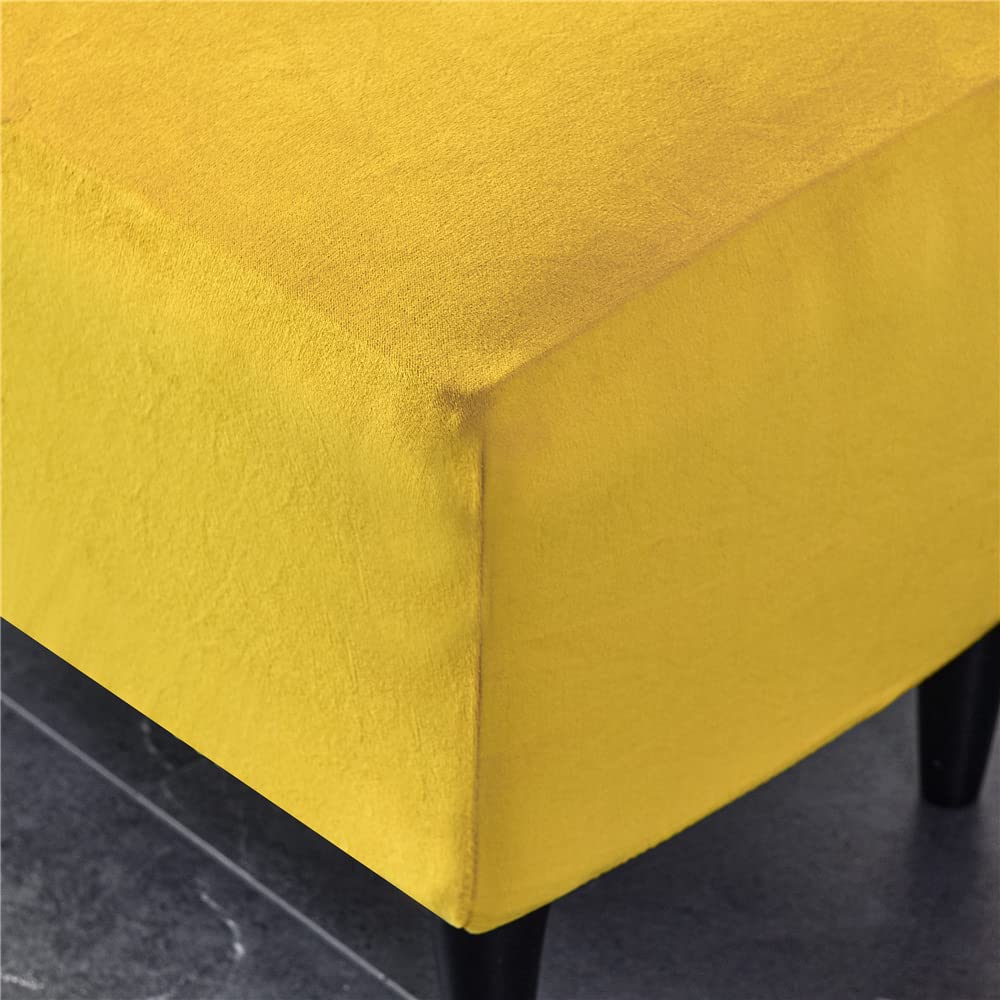 Copri Pouf Elasticizzato In Velluto - Fodera Lavabile Per Ottomano, Curcuma - Foto 10