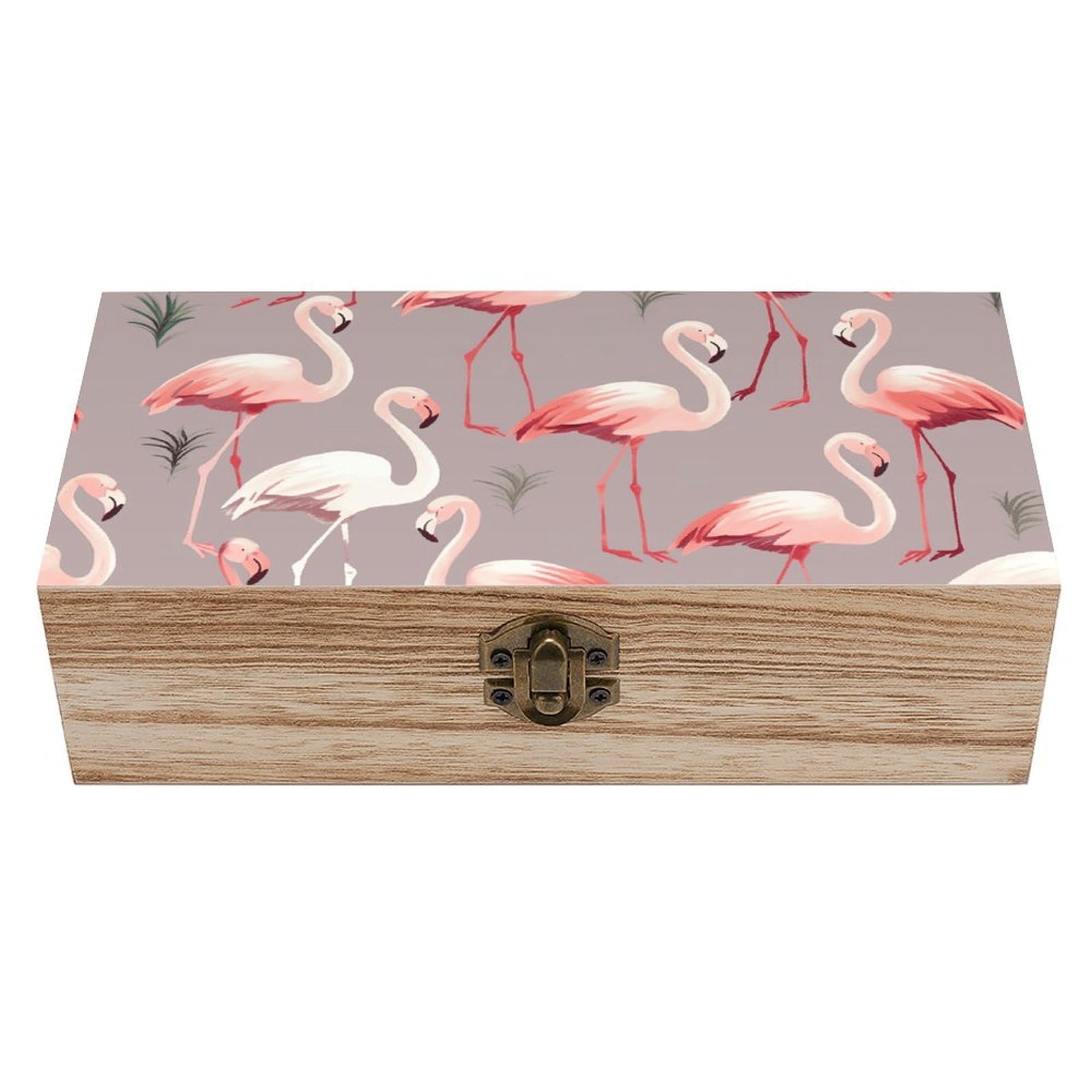 LZQPOEAS Pink Flamingo Pattern Wooden Storage Box Small Decorative Box with Hinged Lid Handmade Elegant Keepsake Storage Box for Jewelry, Photos, Trinkets, Letter Gifts, Small Heirlooms