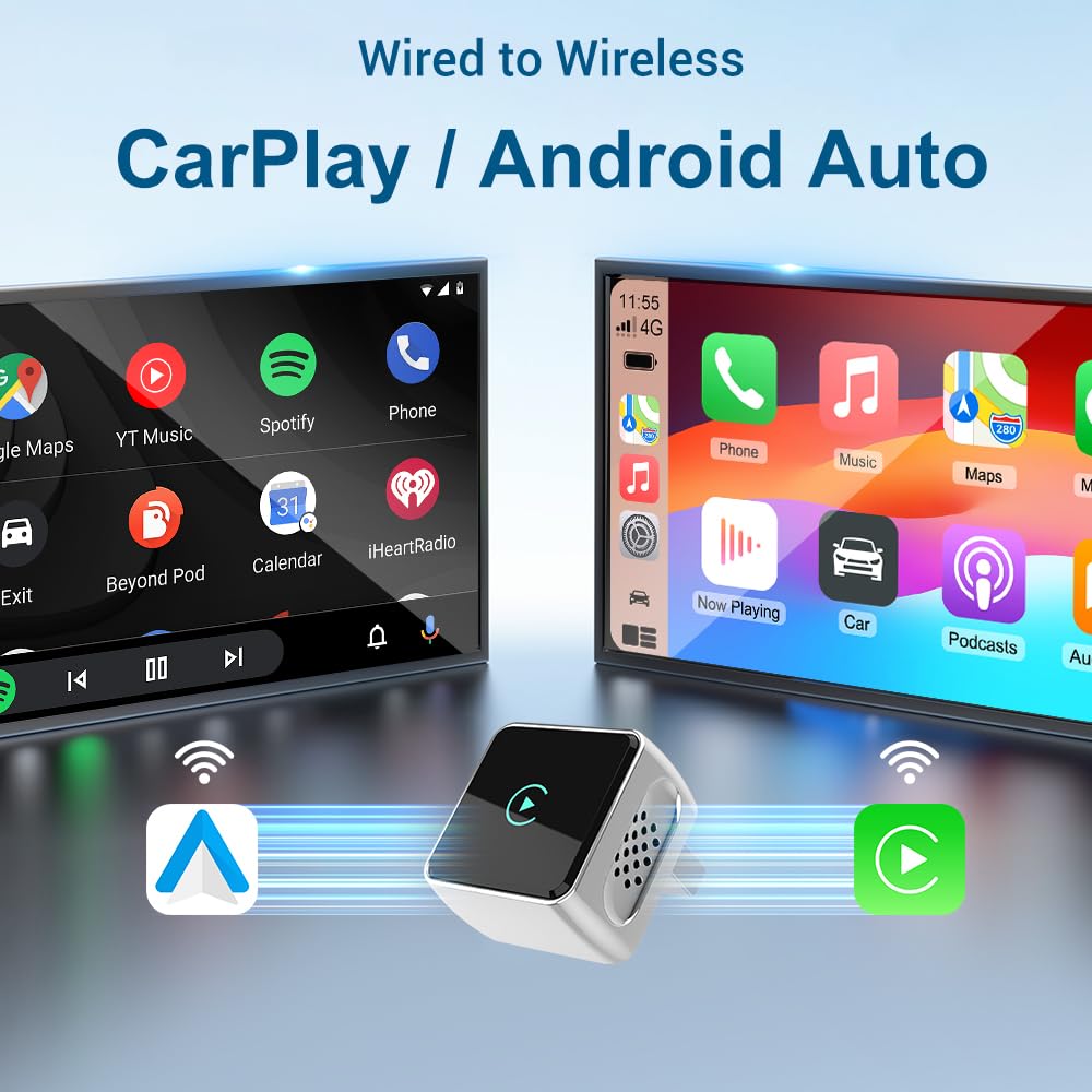 Mini Wireless CarPlay Adapter UK&Android Auto Wireless Adapter UK Plug&Play Car Play Wireless Adapter Fast Convert 5.8GHz WiFi Bluetooth Car Adapter 3–5s Auto Connect USB A&C iOS 10+ Android 10+ — view 3