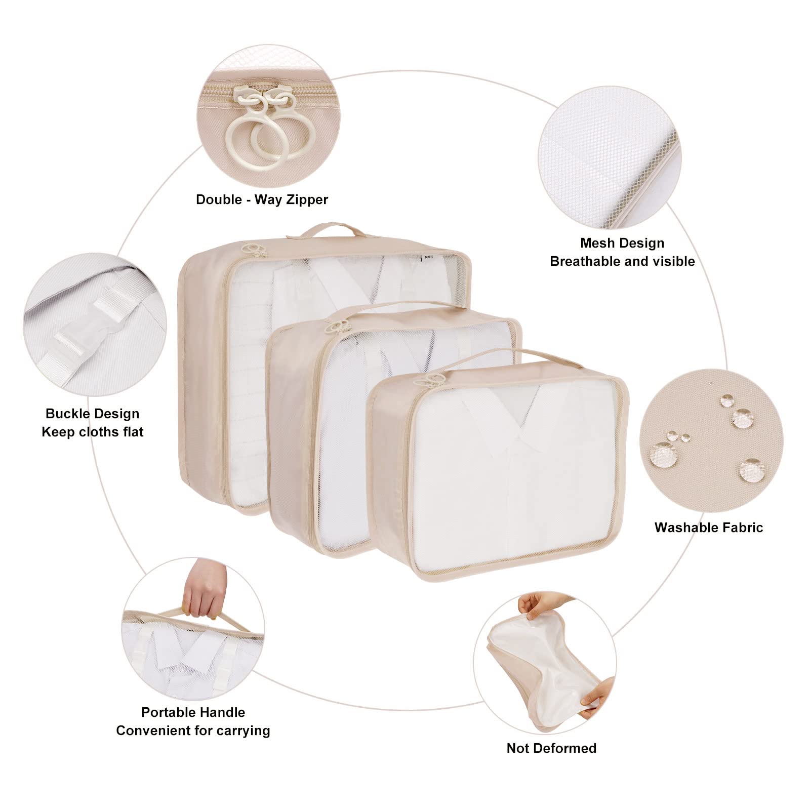 Organizer Valigie Set di 9, Cubo di Viaggio Cubi di Imballaggio, Cosmetici Abbigliamento Intimo Calzature Organizzatori Sacchi Valigia di Stoccaggio Set, Beige