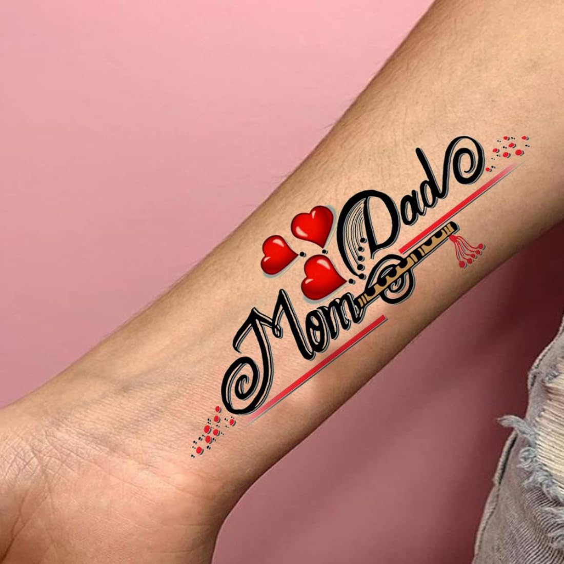 Temporary Tattoowala Mom Dad with Feather & Heart Design Temporary Tattoo For Male and Female Waterproof, skin Care Tattoo sticker 1