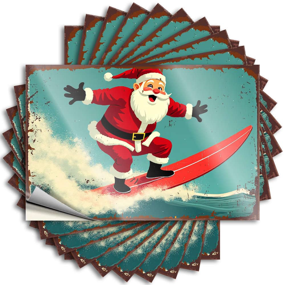 Stuff Cover Funny Sticker | Surfing Santa Claus On A Wave. Mini for Water Decor(12X18CM)
