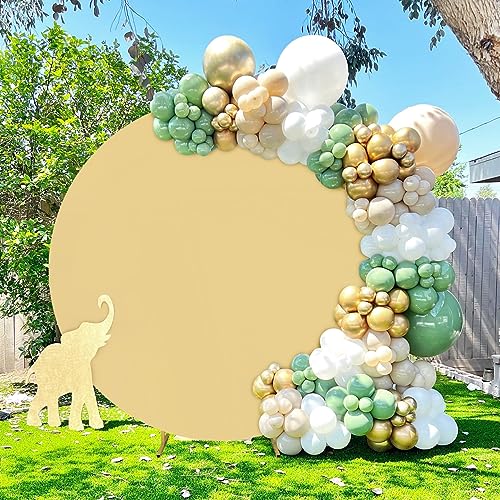 Image of Khaki Round Backdrop Cover 7.2ft Khaki Circle Birthday Photo Balloon Arch Photography Background for Party Baby Shower Wedding Decor