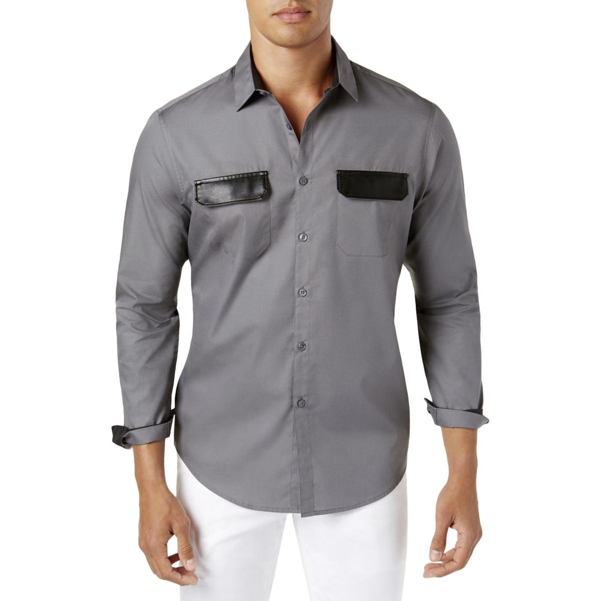 Leather button down shirt mens Clearance