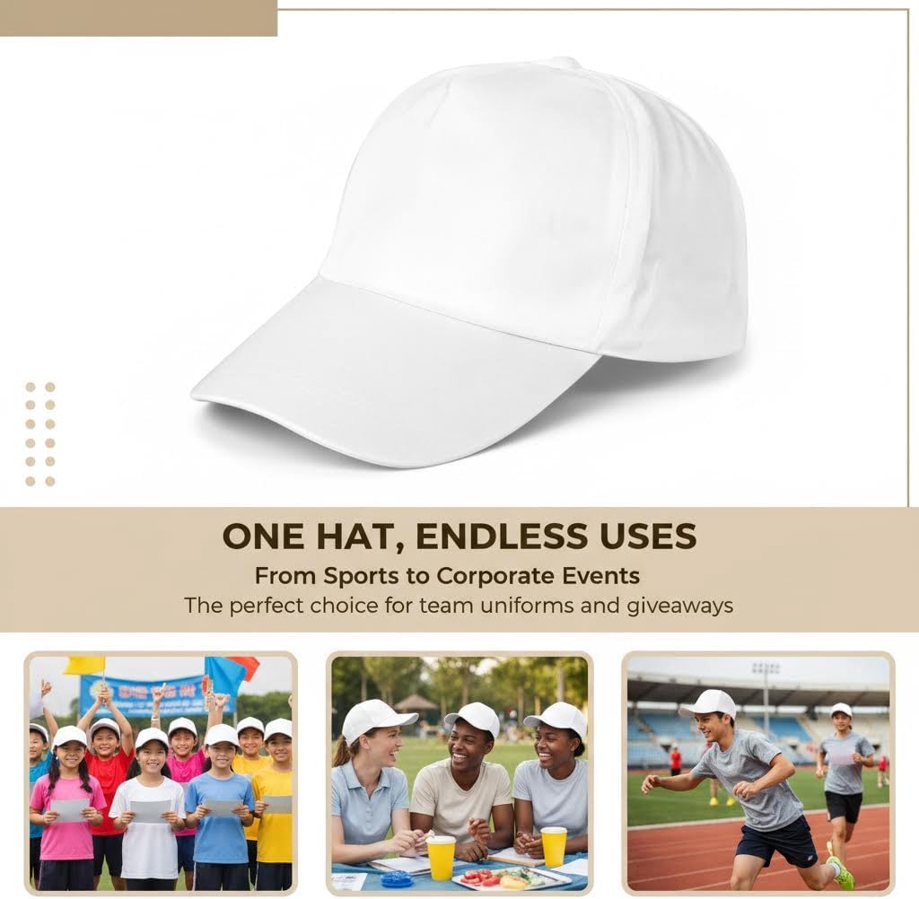 32 Pcs Blank White Baseball Caps, Baseball Hats Bulk Adjustable Youth Hats for Adults, Plain Headwear for DIY Customization, Ideal for Large Groups, Sports Teams, Activities