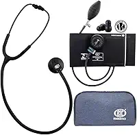Kit Enfermagem Acadêmico Preto Bic Estetoscópio Unisson Standard + Esfigmomanômetro Aparelho de Pressão Fecho de Contato
