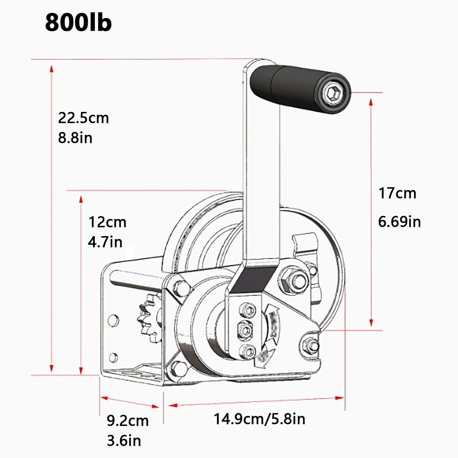 Genérico Cabrestante Manual bidireccional autoblocante con Cable, cabrestante Manual de Acero Inoxidable 304, cabrestantes manuales para Remolque, Remolque, Barco (800 LB + 15 m/49 pies)