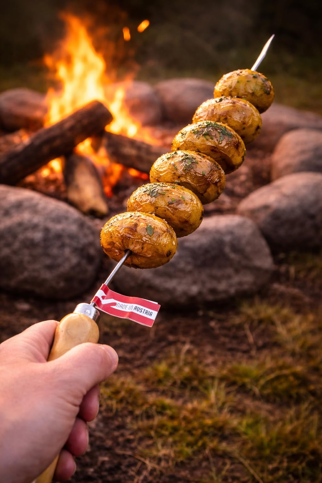 3er Set - BBQ-Spieß 80 cm aus Edelstahl mit Holzgriff – 100% Made in Austria