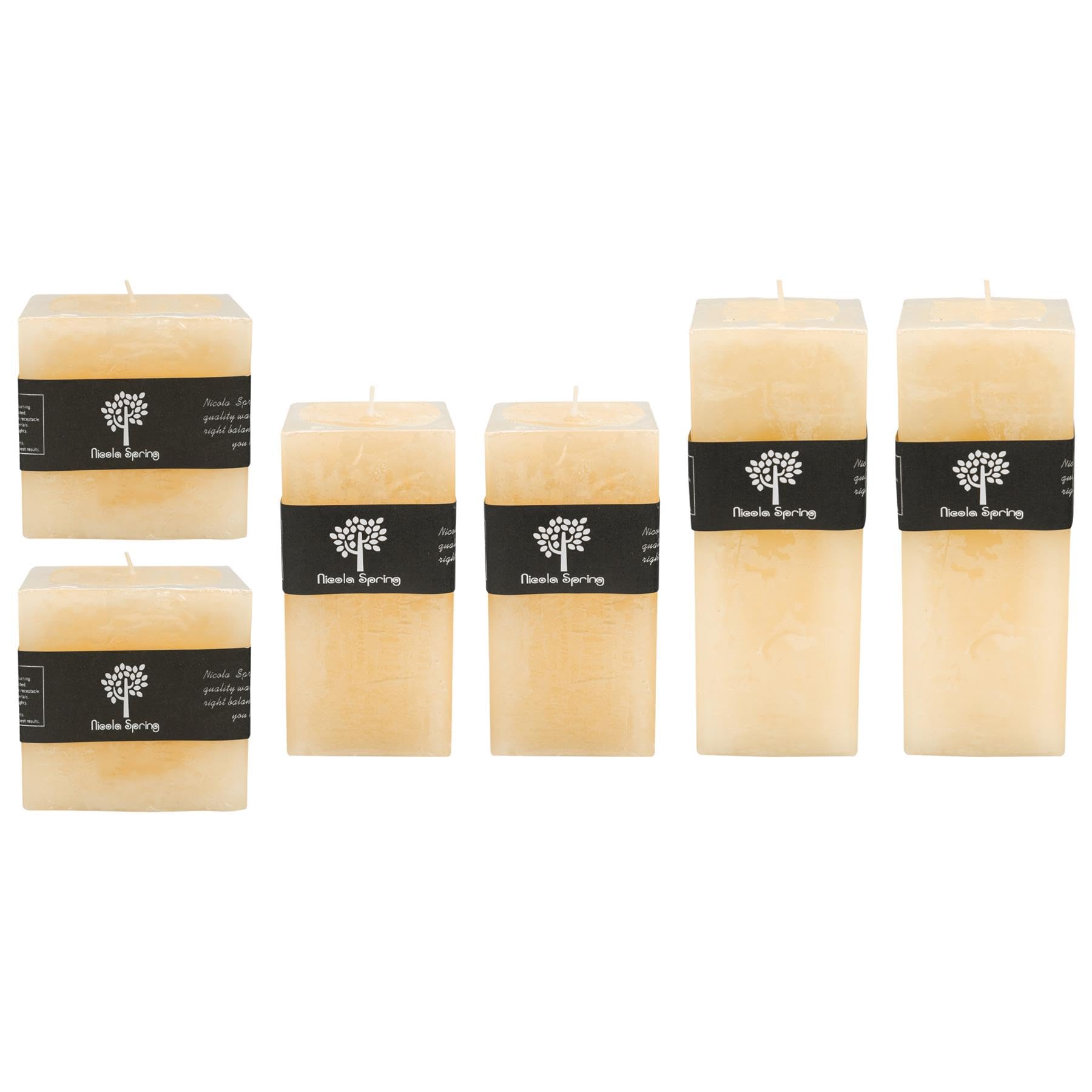 Bougie carrée parfumée à la vanille. Ensemble de 6 bougies. Petite, moyenne et grande