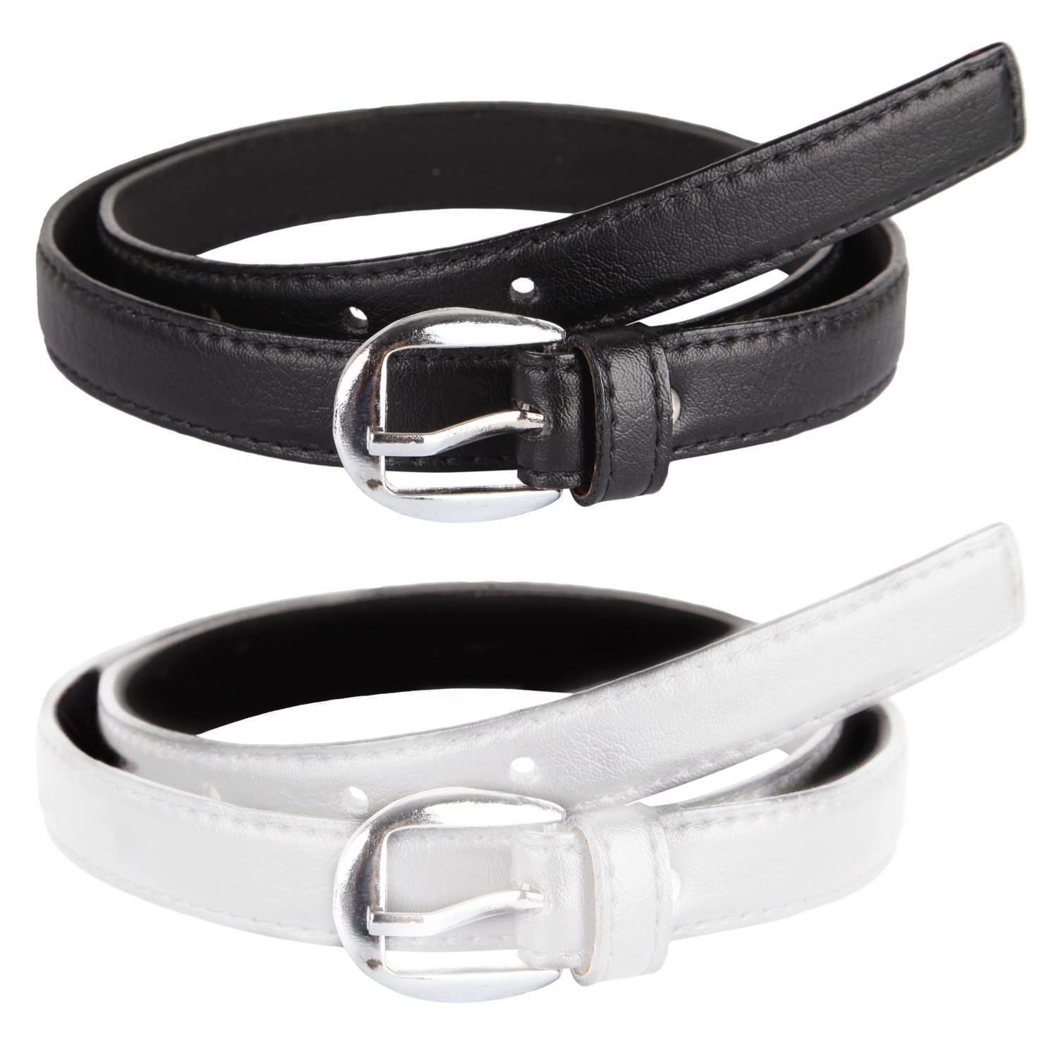 Women's and Girl's PU Leather Belt Combo Pack of 2 Ladies's Girl's Belt For Jeans,Formal Casual Belts Free Size Fit on Upto 36inch Waist Black and White Color-image-41