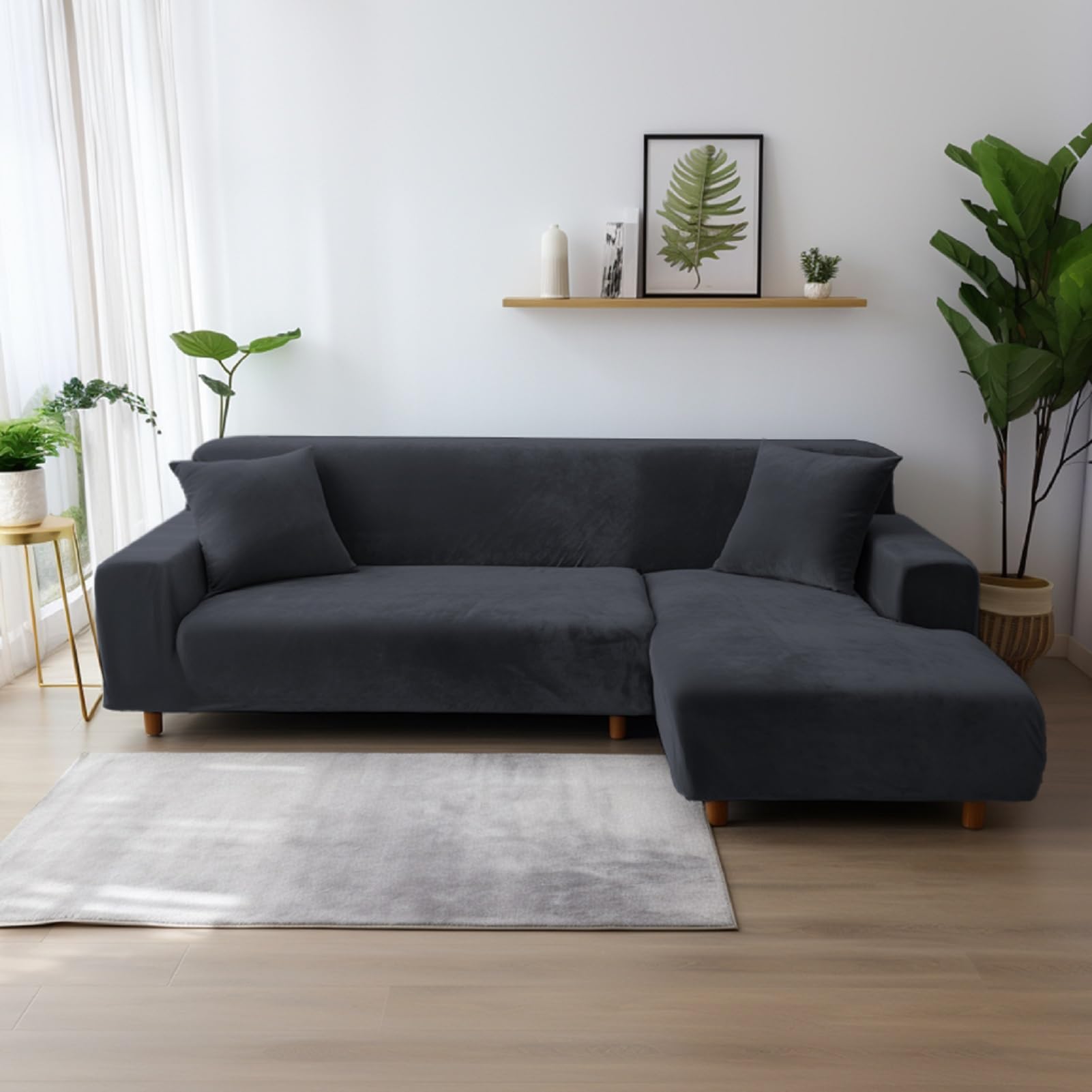 Housse de canapé en velours épais avec une taie d'oreiller, housse de canapé élastique super douce, de couleur grise, pour canapé de 1, 2, 3, 4 places (canapé d'angle en forme de L