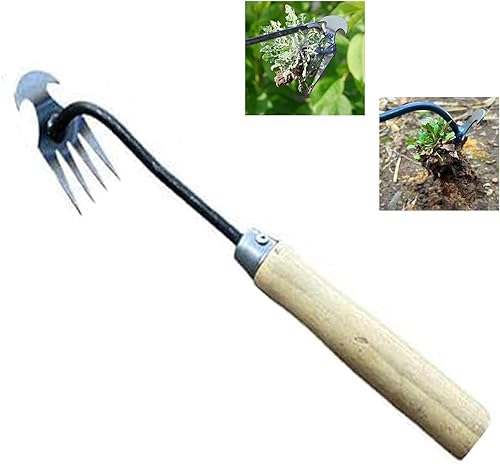 Miniatura 2 de Herramienta de deshierbe de artefacto para desarraigo, extractor de malezas forjado multifuncional de acero inoxidable, 4 dientes de doble propósito