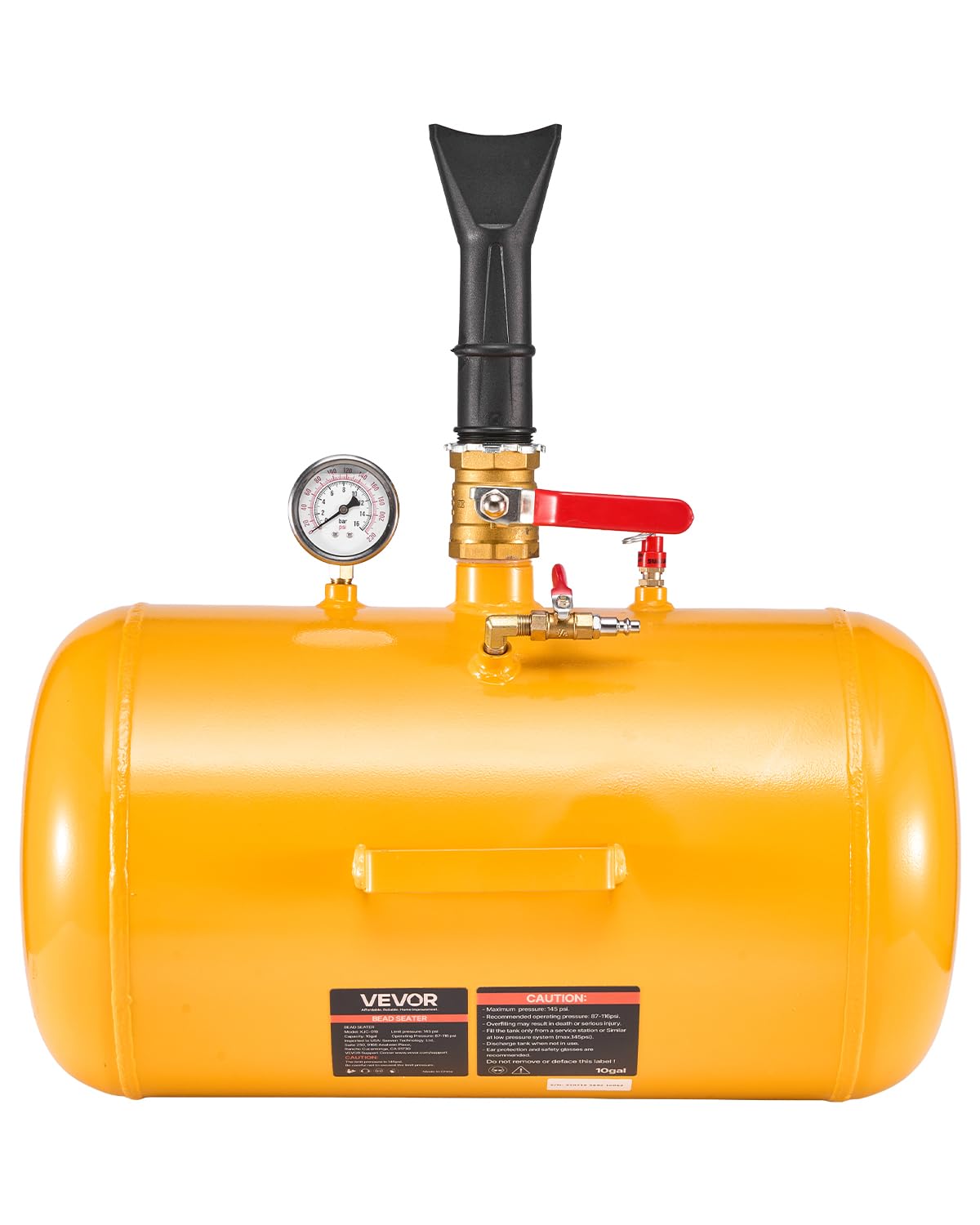 VEVOR Canon à Air 37,​9 L, Booster de Pneu avec Pression de Service 0,​6-​0,​8 MPa, Gonfleur Pneumatique de Pneu pour Pick-​up, Camion, VTT, Jeep, Fourgonnette, Tracteur Tondeuse, Camping-​Car, Jaune