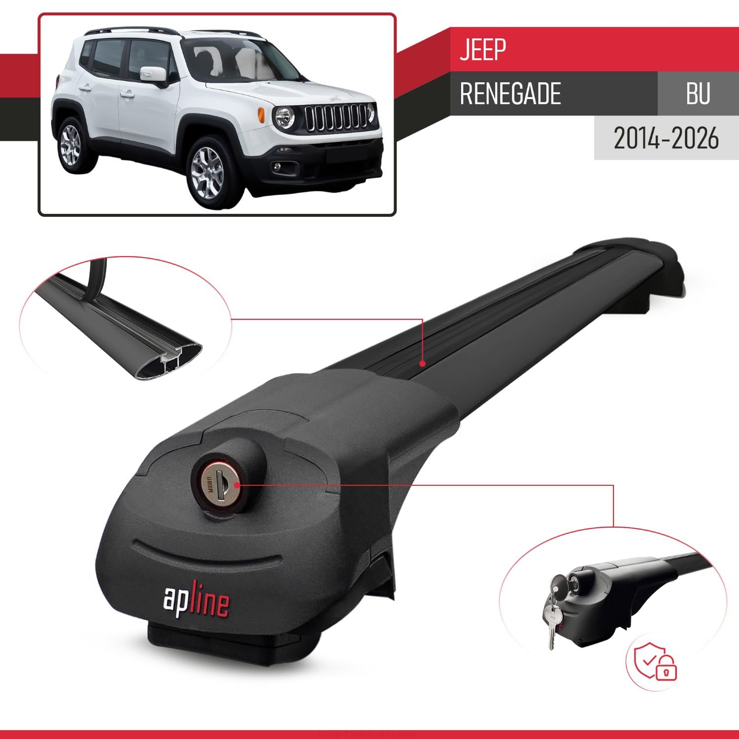 Compatibile con Jeep Renegade 2014-2024 Barre Portatutto ACE-1 Portapacchi Barre Tetto NERO