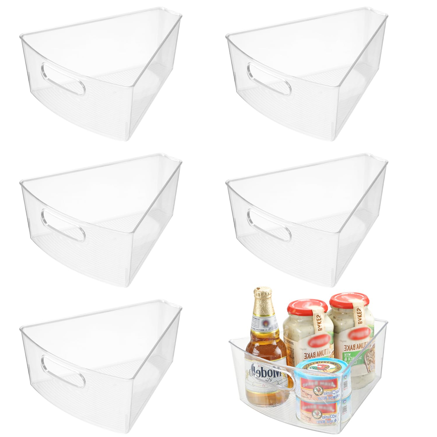OMNISAFE Lazy Susan Organizer Bins,10.2”x 9.4”x 4”, 26" Diameter Clear Durable Kitchen Cabinet Storage Bin Set with Handle, Food Safe, Non-Slip Pads, BPA Free (6)