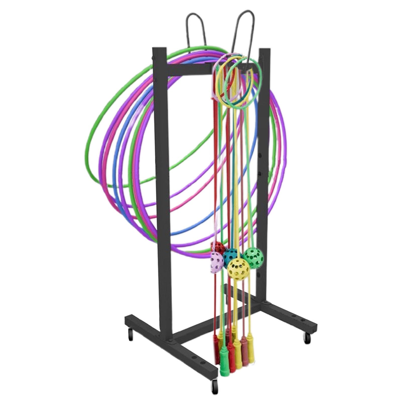Hanging Jump Rope Organizer Cart, Fitness Hula Hoops Rolling Holder, Iron Hula Ring Dolly for Sports Equipment, Gymnastics Hoop Storage Shelves