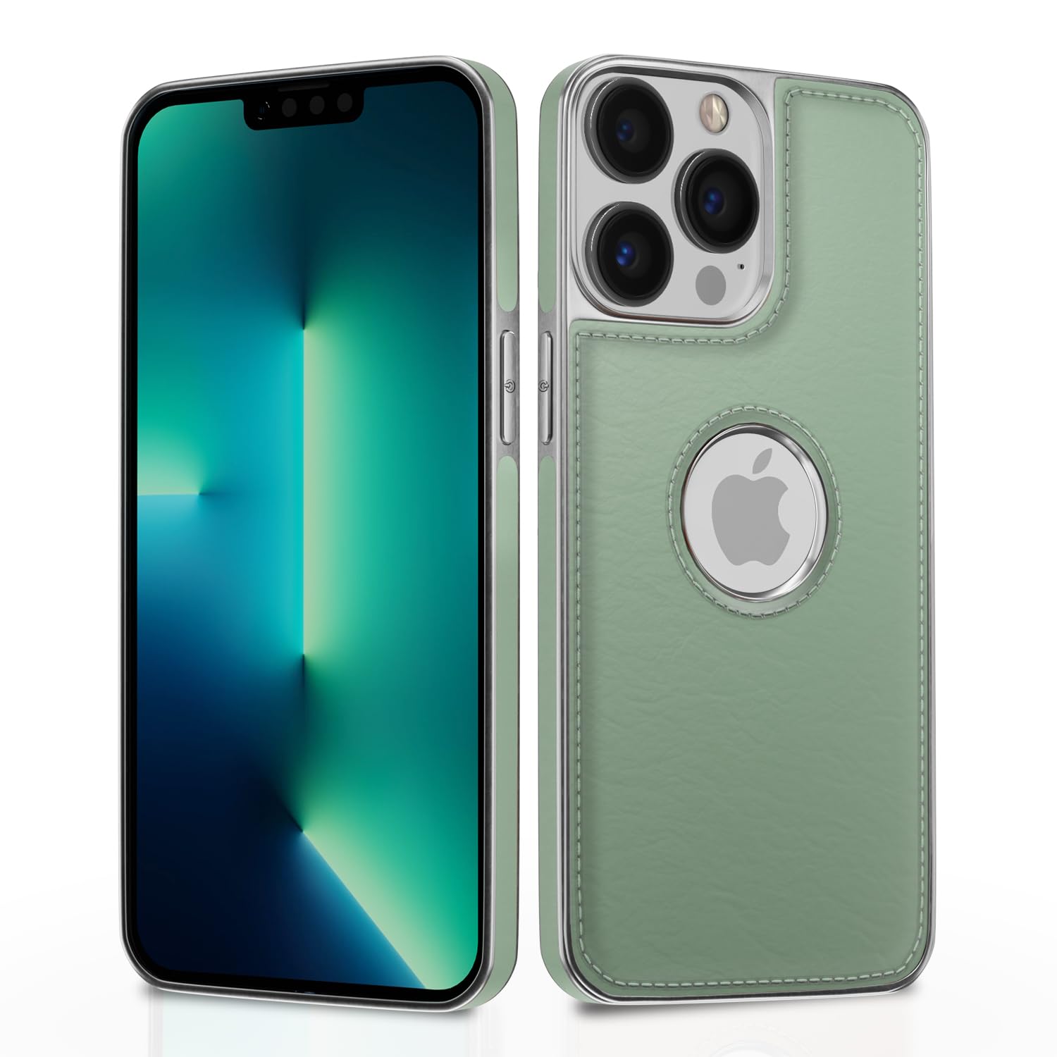 Pikkme Chrome Leather Back Cover | Flexible Pu Leather | Full Camera Protection | Silver Electroplated Chrome | Bumper Case for iPhone 13 Pro (Chrome Green) (B0C6XHJ1JC) Amazon Price History, Amazon Price Tracker