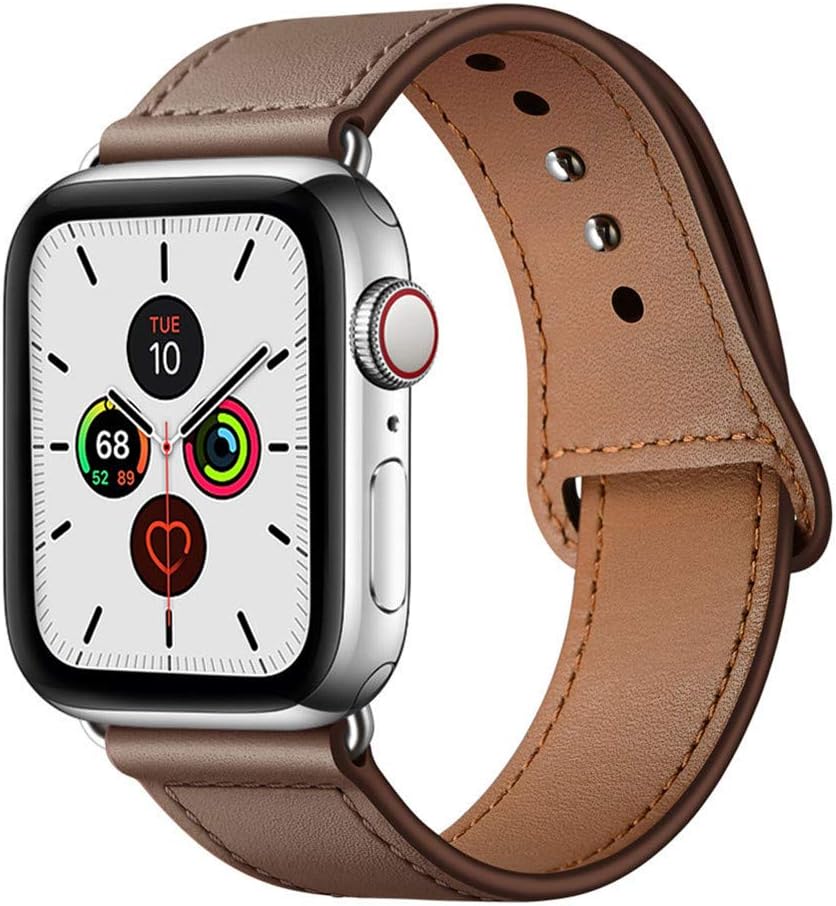 YALOCEA Compatible with Apple Watch Band 41mm 40mm 38mm, Genuine Leather Band Replacement Strap Compatible with iWatch Series 7 6 5 4 3 2 1 SE 41mm 40mm 38mm, Taupe