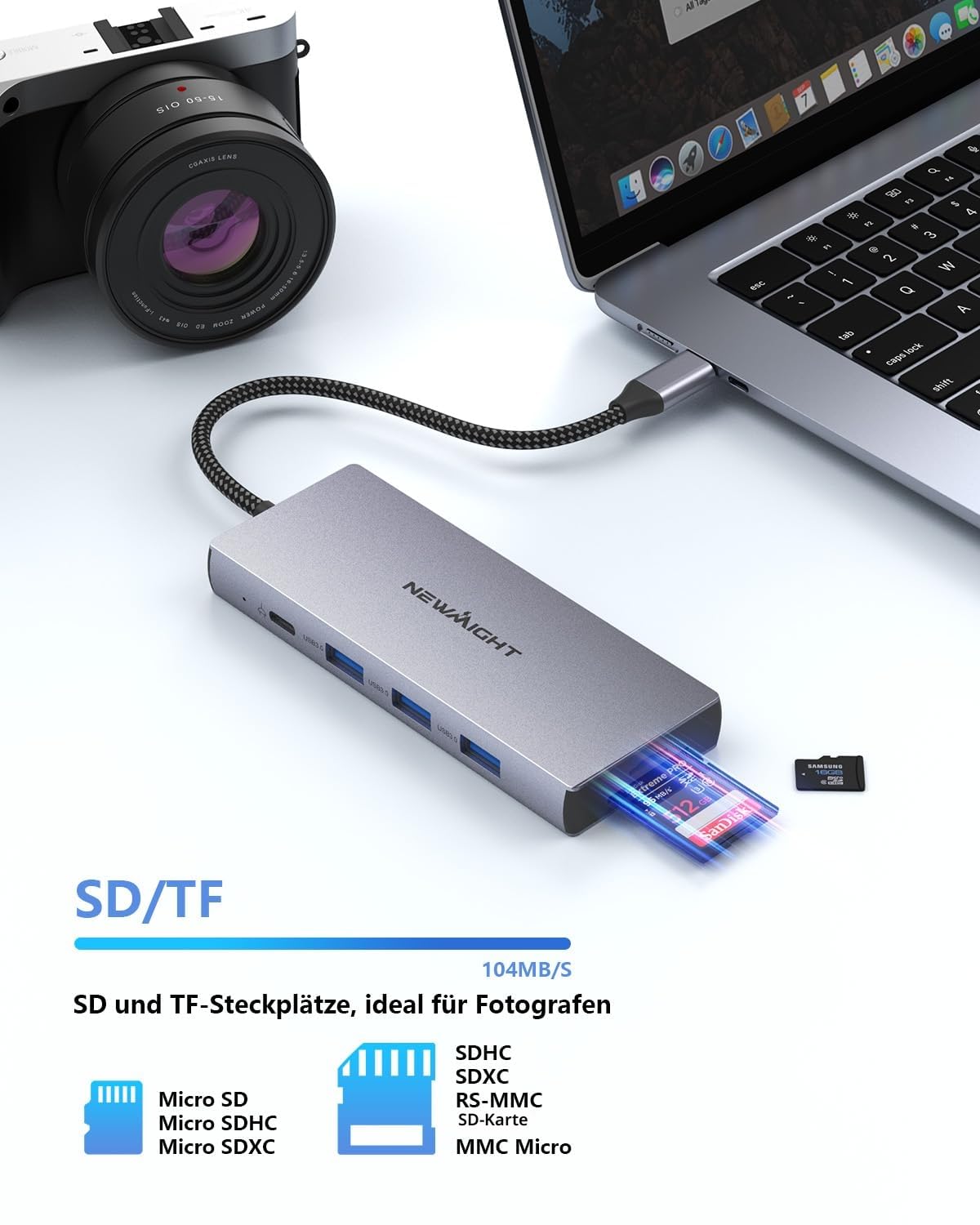 Laptop Docking Station Dual Monitor, Newmight Dual HDIM Adapter für 2 Monitore mit 2 HDIM 4K, 1 Gbps Ethernet, PD 100W Aufladen, 3 USB 3.0, SD/TF Reader, USB C Docking Station für HP/Dell